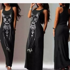 Cat Sleeveless Scoop Neck Maxi Dress